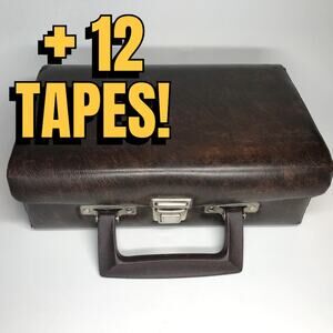 Vintage Beaux Merzon Brown Faux Leather Tape Carrying Case with 12 Cassettes